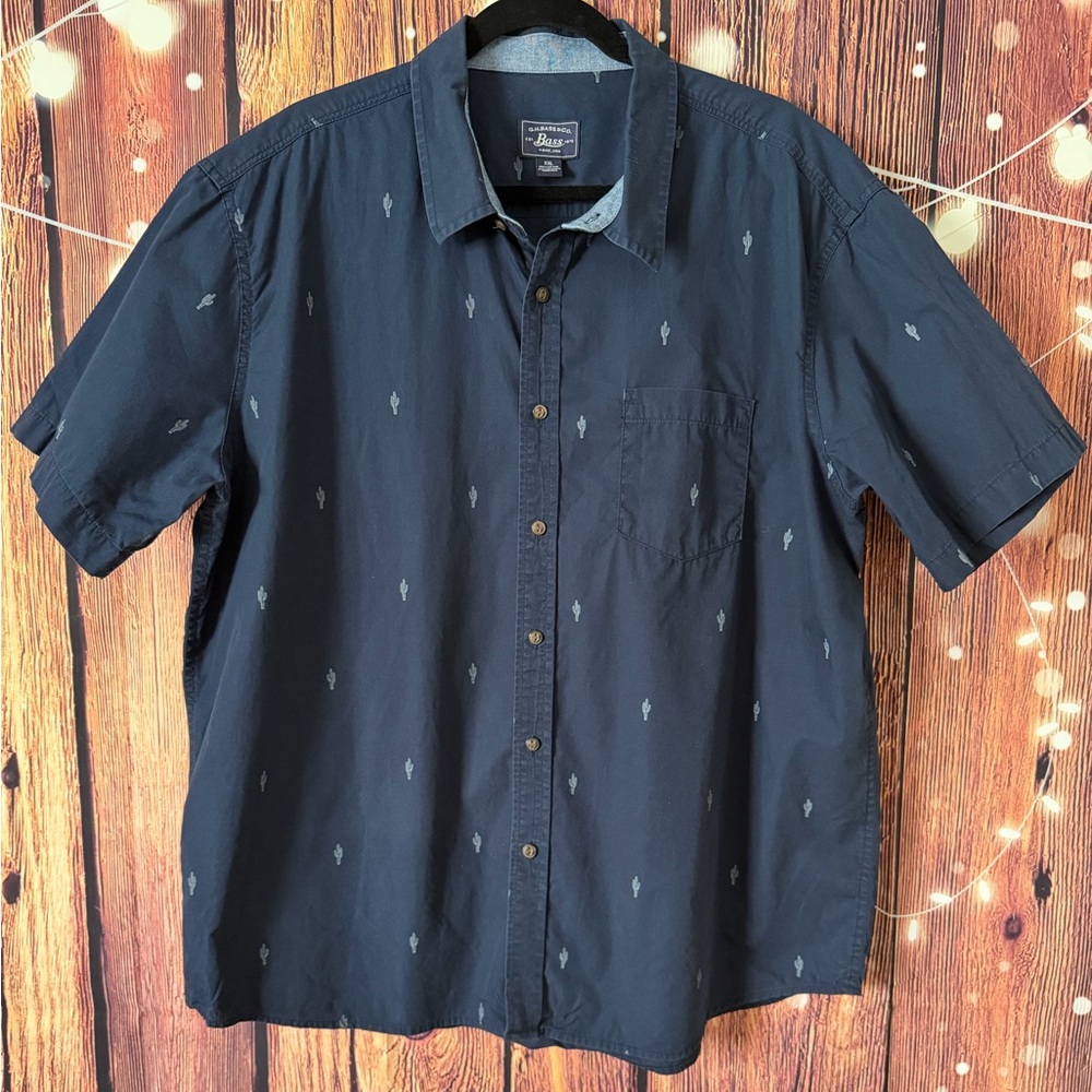 G.H. Bass & Co. Men's Blue Short Sleeve Cactus Print Button Up Shirt XXL